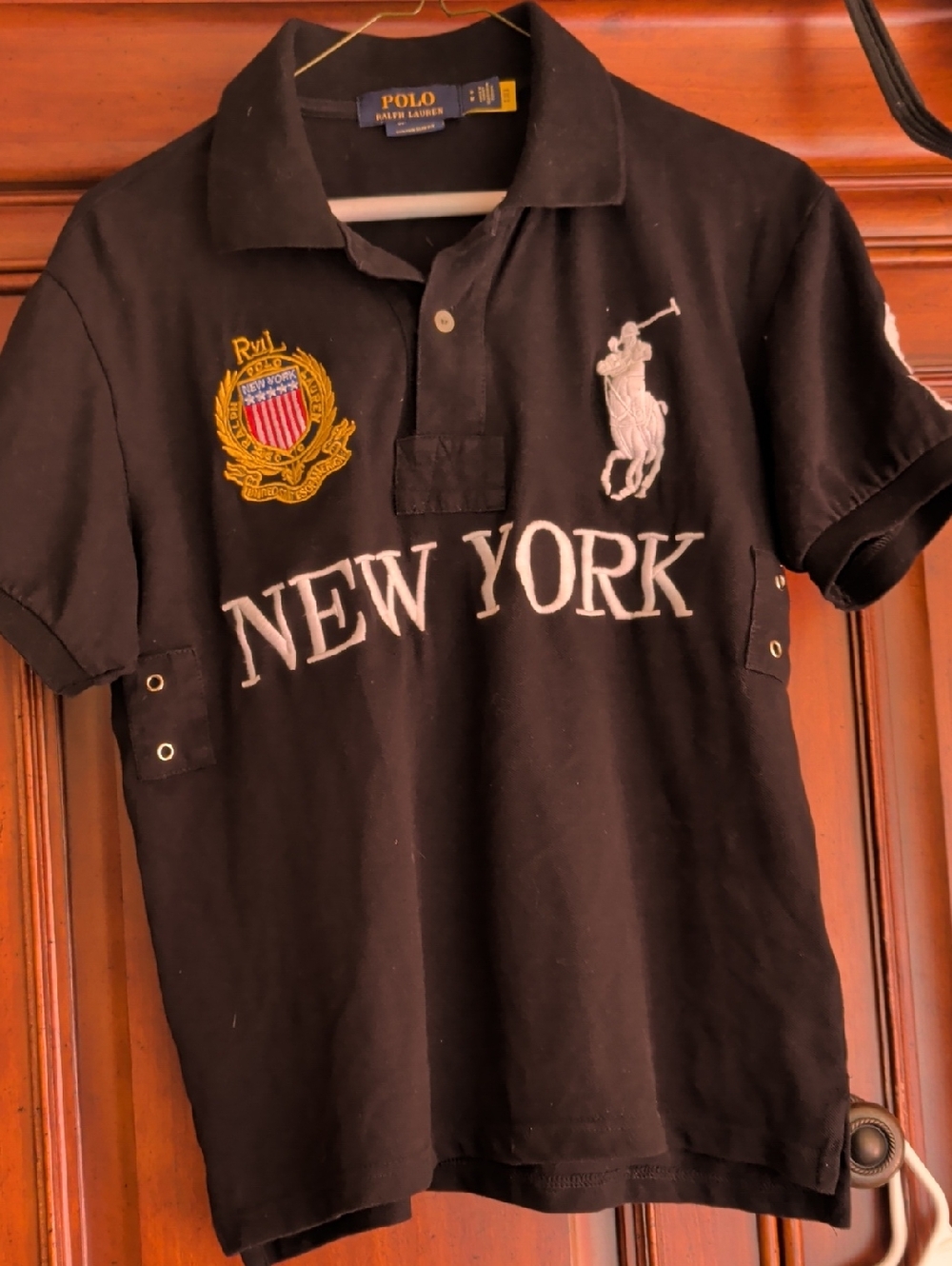 Polo by Ralph Lauren Navy Label Black Knit Top with Gold Accents